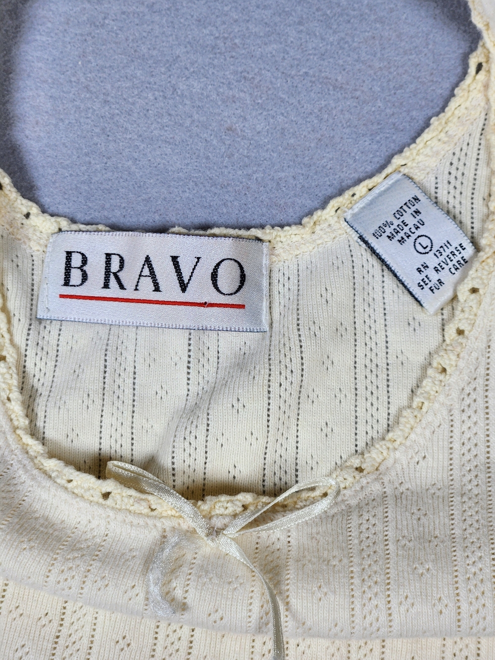 BRAVO Vintage Cream Eyelet-Trim Cotton Tank
